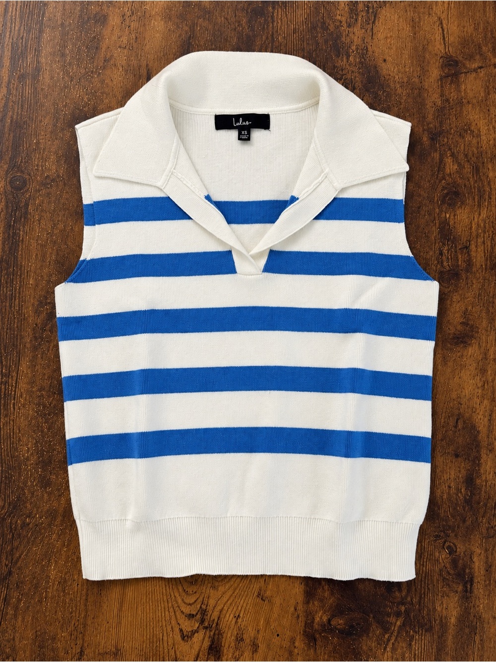 Lulus Blue & Ivory Striped Sleeveless Collared Knit Top XS